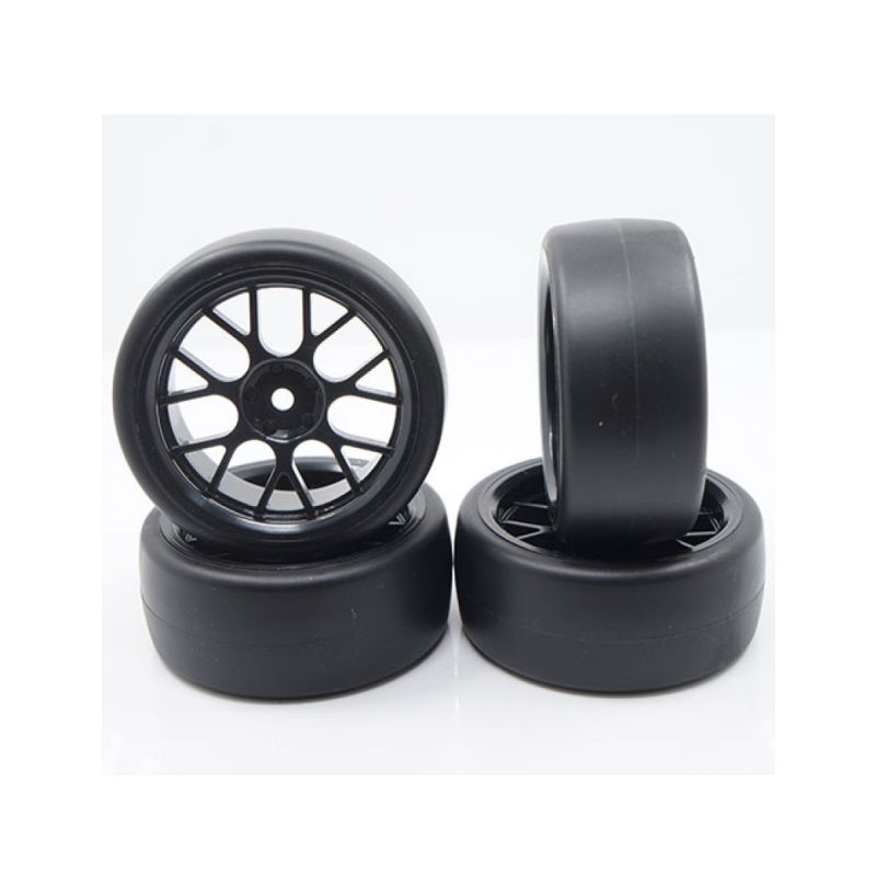 Spec D CS Wheel Offset +3 Black w/Tire 4ks pro 1/10 Drift - 1