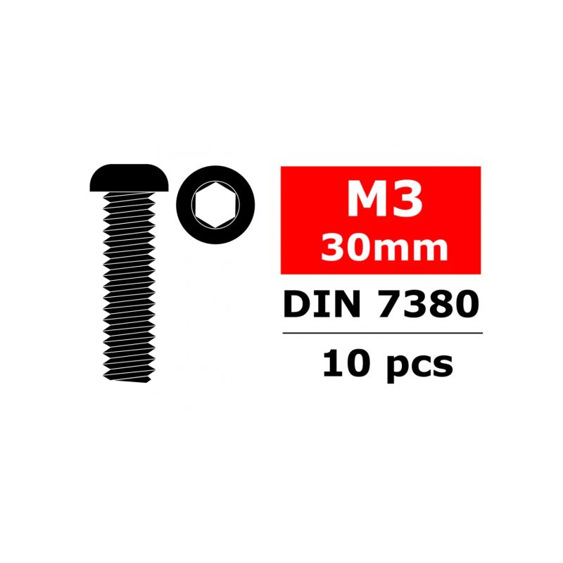 Ocelový Imbusový šroub s čočkovitou hlavou, M3x30mm, 10 ks. - 1